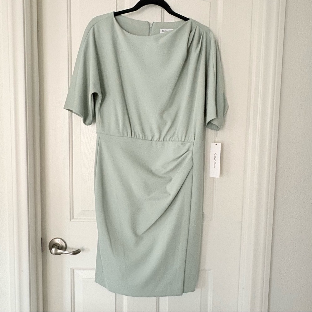 ✨Calvin Klein Sage Green Draped Sheath Dress Size 10 NWT ✨ - Picture 5 of 11